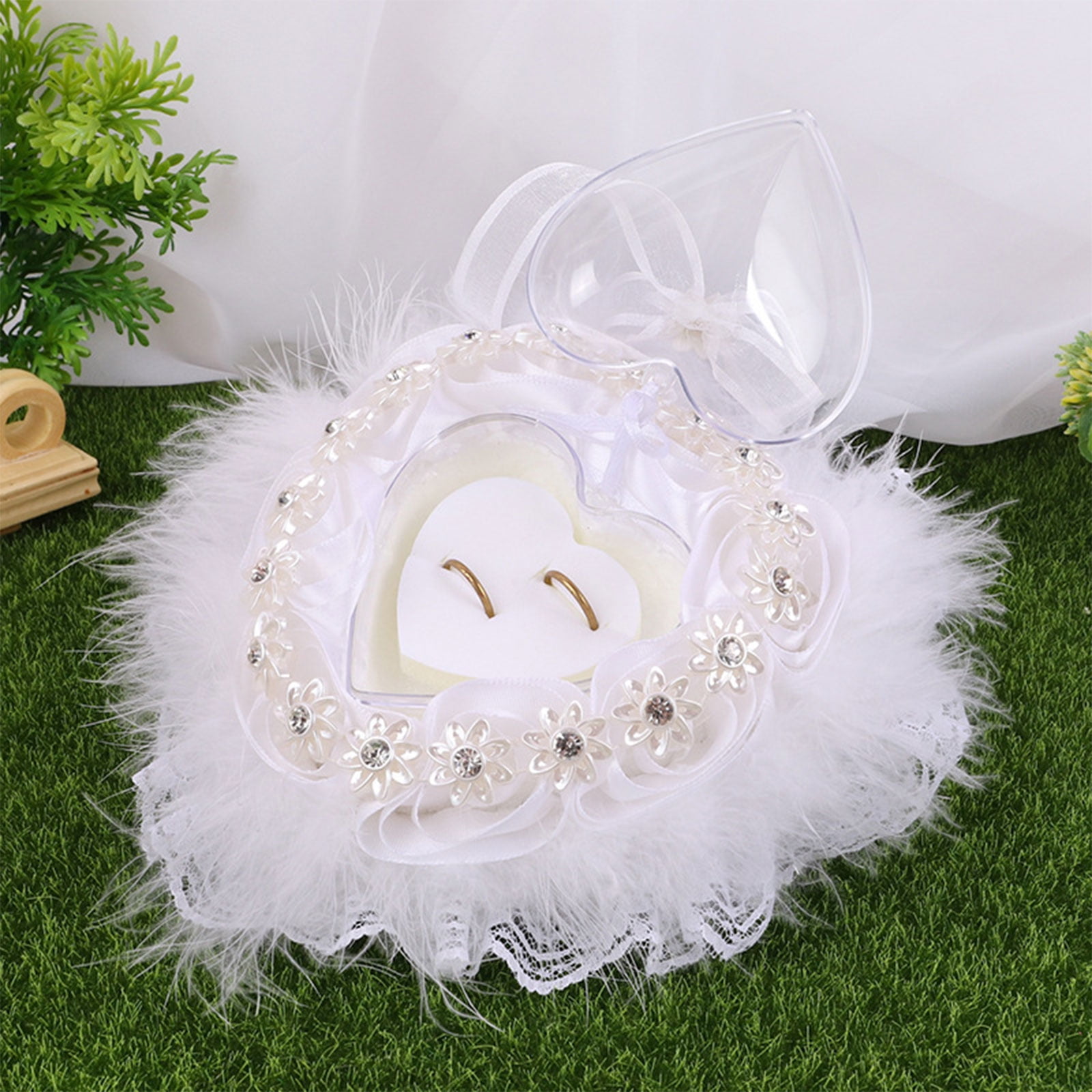 BUTORY Wedding Ring Pillow, White Ring Pillow Lace Crystal Rose Wedding  Heart Ring Box Ring Holder - Walmart.com